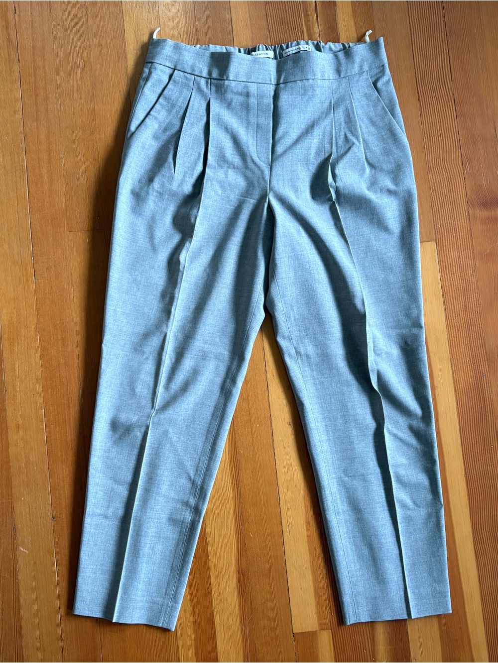 Babaton Gray Pleated Straight-Leg Trousers